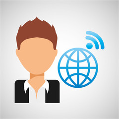 guy cartoon wifi globe vector illustration eps 10