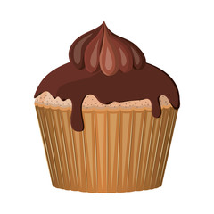 sweet chocolate cupcake dessert icon over white background. colorful design. vector illustration