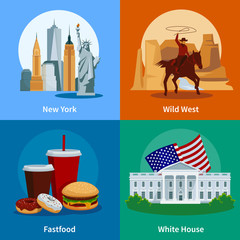 USA Flat 2x2 Icons Set © Macrovector