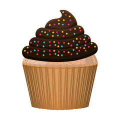 sweet chocolate cupcake dessert icon over white background. colorful design. vector illustration