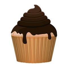 sweet chocolate cupcake dessert icon over white background. colorful design. vector illustration