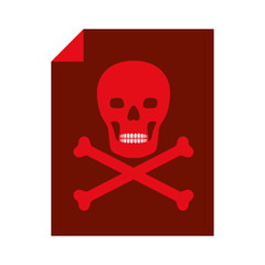 red paper page with skull with crossbones icon over white background.cyber security design. vector illustration
