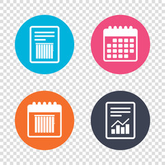 Report document, calendar icons. Louvers vertical sign icon. Window blinds or jalousie symbol. Transparent background. Vector