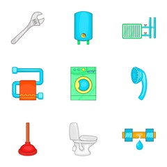 Equipment for bathroom icons set. Cartoon illustration of 9 equipment for bathroom vector icons for web