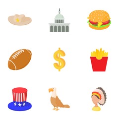 Stay in USA icons set. Cartoon illustration of 9 stay in USA vector icons for web