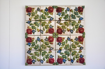 Ceramic tile with a flowers, Lisbon, Portugal