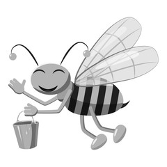 Bee with bucket of honey icon. Gray monochrome illustration of bee vector icon for web design