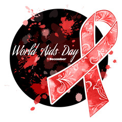 Aids day red ribbon grunge icon - 126583556