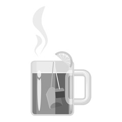 Mug with hot tea icon. Gray monochrome illustration of tea mug vector icon for web design