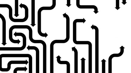 Maze of black arrows on white, 2d illustration © bunchbundle