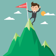 Businessman holding a flag that succeed in mountain , Business concept -vector illustration