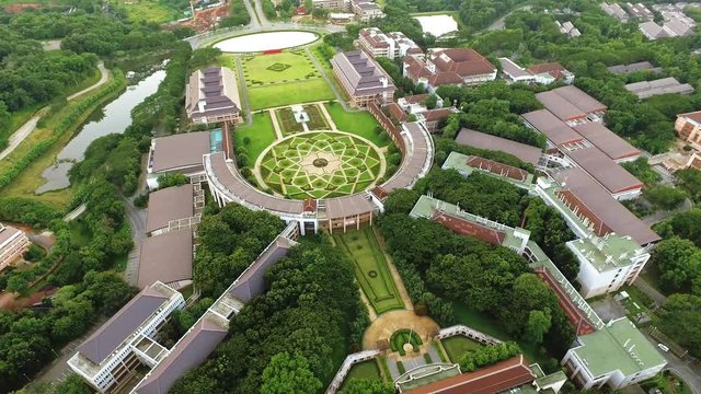 Aerial shot of most beautiful public university in Thailand, Mae Fah Luang University