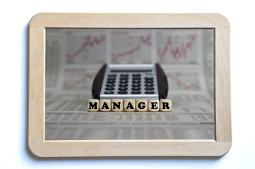 manager word built with letter cubes
