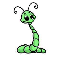 Insect cute green caterpillar cartoon illustration isolated image character
