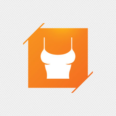 Women T-shirt sign icon. Intimates and sleeps symbol. Orange square label on pattern. Vector
