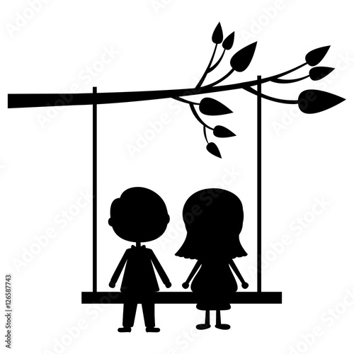 Couple Male And Female Silhouette On Tree Swing Icon Image