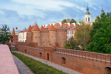 Fototapeta na wymiar Historic building Barbakan (Barbican) in Warsaw in Poland