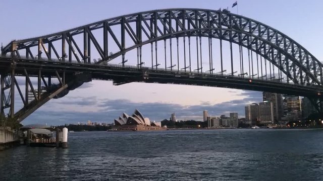Timelapse,  Sydney Harbour Bridge west side and Sydney Skyline at dusk light in Sydney, Australia.