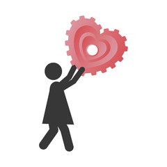woman pictogram holding gear shape heart cartoon icon image vector illustration design 