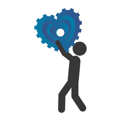 man pictogram with gear shape heart cartoon icon image vector illustration design 