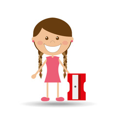 cheerful girl study sharpener design vector illustration eps 10