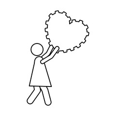 woman pictogram holding gear shape heart cartoon icon image vector illustration design 