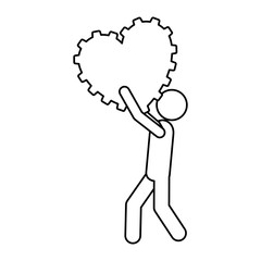 man pictogram with gear shape heart cartoon icon image vector illustration design 