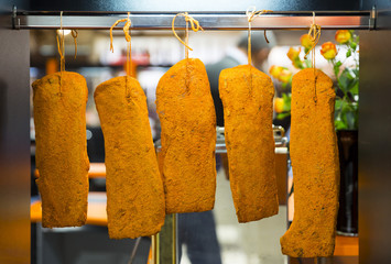 Dried brown beef jerky