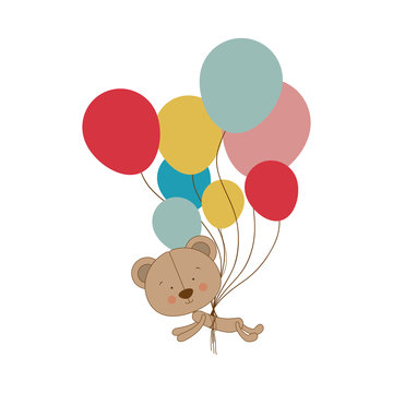teddy bear character holding balloons icon image vector illustration design 