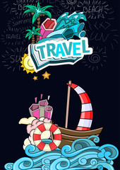 Cartoon style. Summer tourism concept. Voyage, journey and travel. Vacation vector illustration