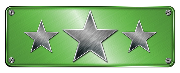 Realistic metallic chrome steel 3 star shapes on banner or metal