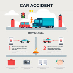 Car accident on the road. Infographics. After an accident. Vector illustration.