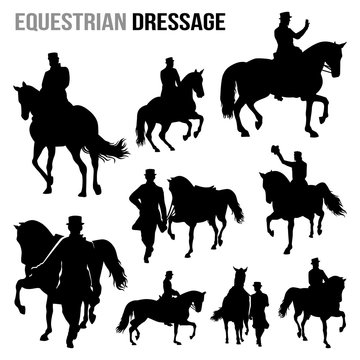 Equestrian Dressage Horse and Jockey Silhouette Set