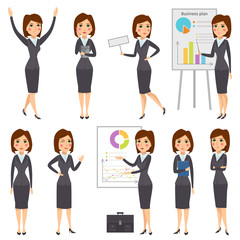 Business presentation woman vector set.