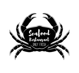 Crab silhouette. Seafood labels, fish packaging design, fishing logo elements. Retro styled