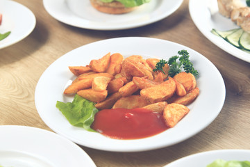 a host of delicious dishes on the table in the children's  restaurant
