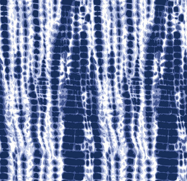 Indigo blue tie dye textile pattern. Editable vector seamless pattern repeat.