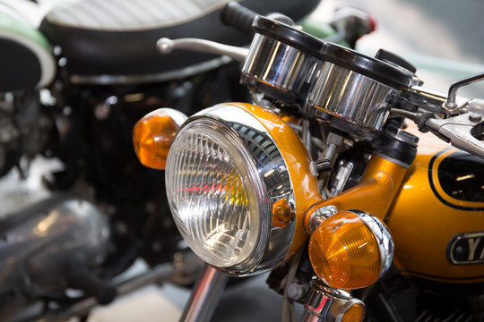 Vintage motorbike. Retro motorcycle with headlight