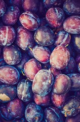 Vintage photo of fresh plums background