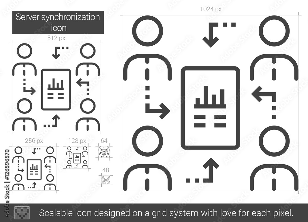 Poster server synchronization line icon.