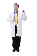 Doctor in lab coat holding pencil