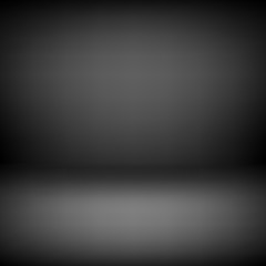 Black empty photo studio backdrop background with realistic light for design concepts, presentations, posters, banners, web, wallpapers and prints. Vector illustration.