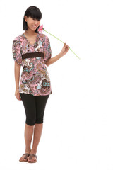 Young woman holding flower