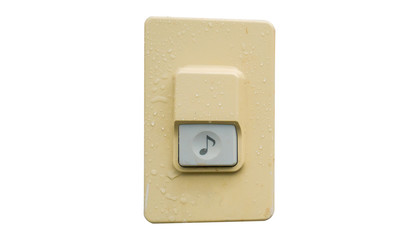  doorbell or buzzer on white wall ,Clipping path.