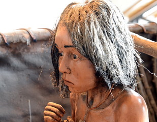 The figure of an Indian tribe in the museum Yamana of Tierra del Fuego National Park.
