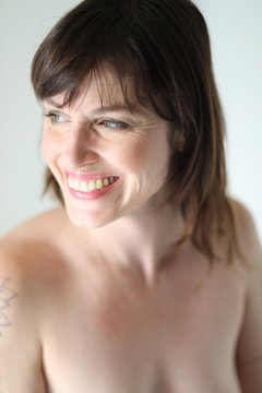 Beautiful Woman with Brown Hair and Beautiful Green Eyes