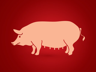 Fat pig standing graphic vector.