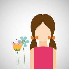 cartoon girl delicate two flower graphic vector illustration eps 10