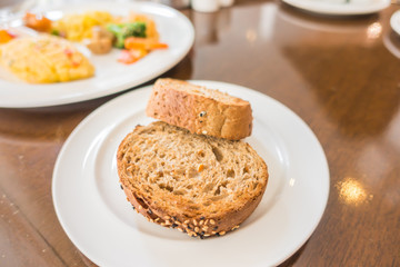 Fototapeta na wymiar Toast bread in a white plate .
