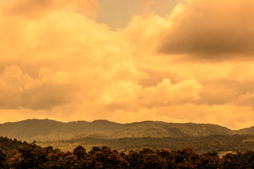 nature view with sky and Mountain background,Light yellow tone